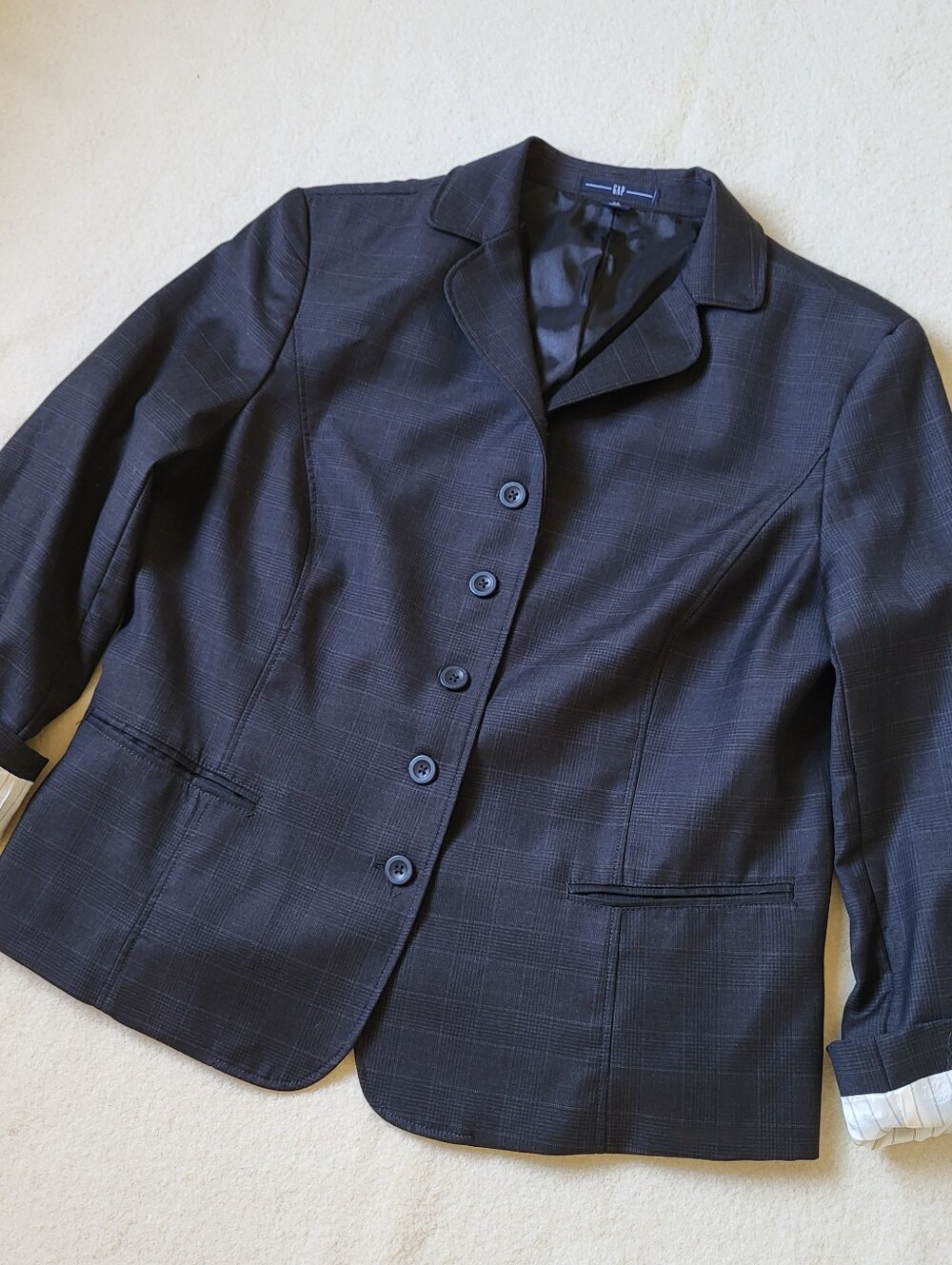 Gap Wool Blazer Women's Size 14 Tall Dark Brown Plaid Lined